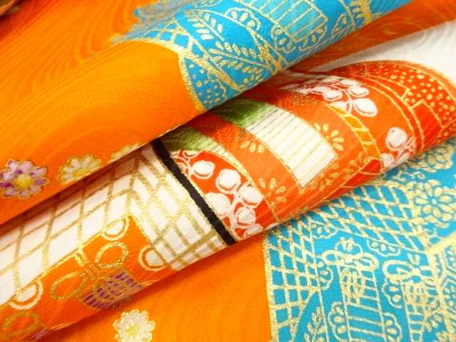  アンティーク　御所車模様織り出し　子供用着尺反物